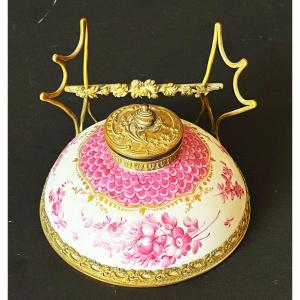 19th Century Gilt Bronze And Porcelain Inkwell