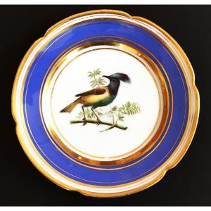 Restoration Period Plate In Paris Porcelain With Bird Decoration.