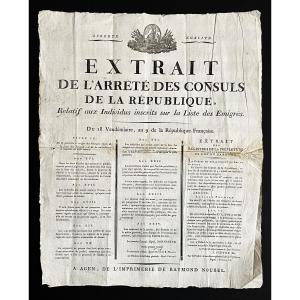 Consulate, Year 9, Poster Relating To Emigrants, French Revolution, Bonaparte