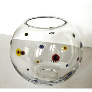 Murano Glass Ball Vase Or Aquarium Decorated With Glass Paste Discs