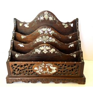 Indochina, Large 19th-century Wooden And Mother-of-pearl Letter Filing Cabinet