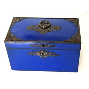 19th Century Lapis Lazuli Blue Lacquer Tea Caddy