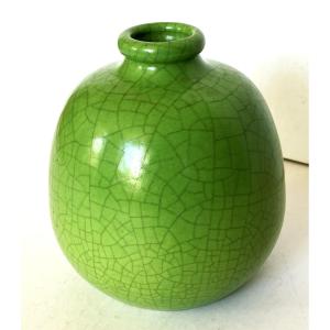 Georges Jaéglé Born In 1893, Art Deco Crackled Ceramic Vase Dated 1935
