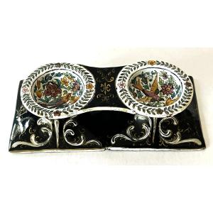 Haute époque, Renaissance, 19th Century Double Enamelled Copper Saleron With Crown.