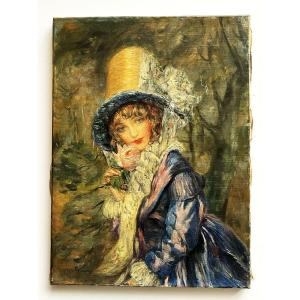Abel Faivre 1867/1945 Portrait Of A Young Girl With A Rose, Oil On Canvas