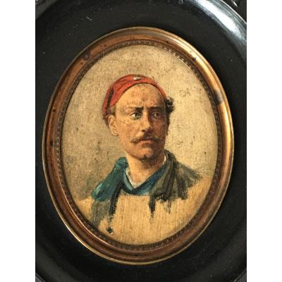 Miniature Portrait Att à Brunel De Neuville Oil On Paper