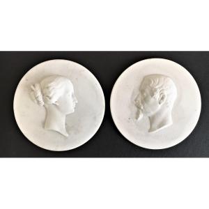 Napoleon III And Eugenie Two Sèvres Biscuits Signed Peyre