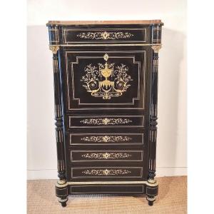 Napoleon III Period Brass And Mother-of-pearl Marquetry Secretary
