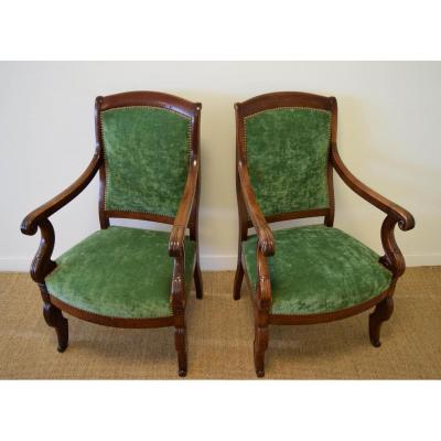 Pair Of Armchairs Walnut Restoration Period