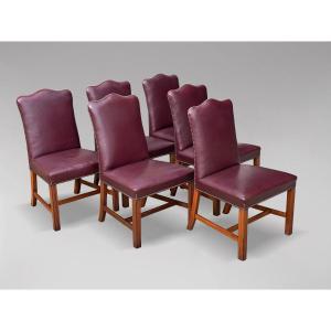 Set Of Six George III Style Burgundy Leather Dining Chairs