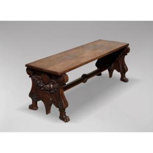 19th Century Carved Walnut Hall Bench