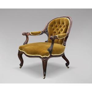 19th Century Victorian Period Carved Mahogany Armchair