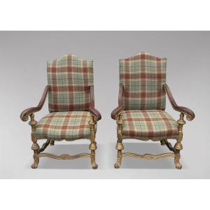 Pair Of Large 19th Century French Giltwood Armchairs