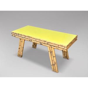 1970s Italian Bamboo With Yellow Formica Top Coffee Table