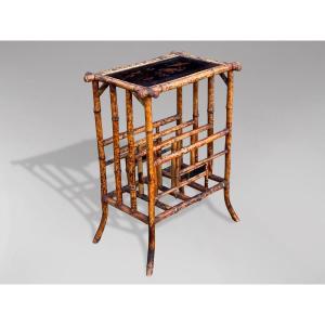 19th Century Hand Painted Tiger Bamboo Table With Magazine Rack