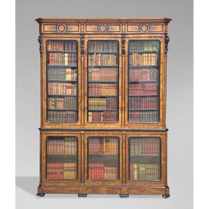 19th Century French Walnut & Ebony Library Bookcase