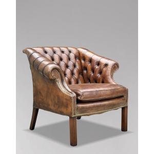 19th Century Brown Leather Club Armchair