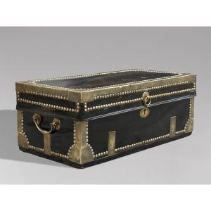Early 19th Century George III Period Leather Brassbound Coaching Trunk