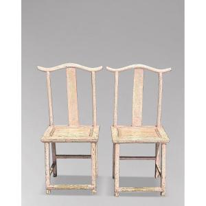 Pair Of 19th Century Pink Painted Chinese Yoke-back Chairs