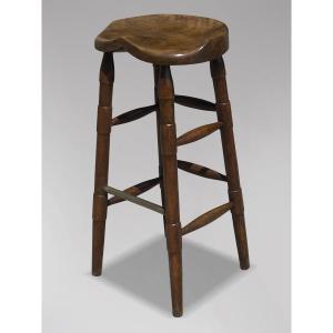 19th Century Tall Elm Bar Saddle Seat Stool