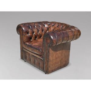 Early 20th Century Brown Leather Chesterfield Club Armchair