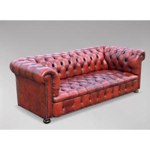 Early 20th Century Red Leather 3-seater Chesterfield