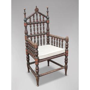 19th Century Swedish Bobbin Throne Armchair