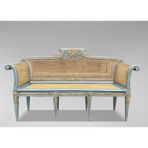 19th Century Louis XVI Painted Caned Bench