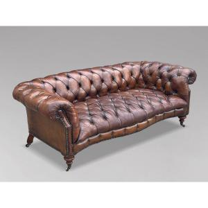 19th Century Victorian Period Brown Leather Chesterfield Sofa