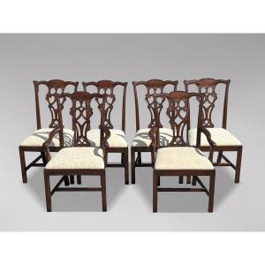Set Of 6 (4+2) Edwardian Period Mahogany Chippendale Dining Chairs