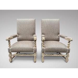 19th Century, Pair Of French Walnut Armchairs