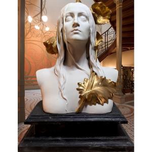 Maurice Bouval, Porcelain Biscuit Bust Enhanced With Bronze