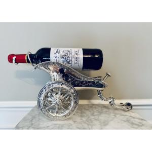 Solid Silver Wine Cart, Head Of Mercury, Paris 1st Title