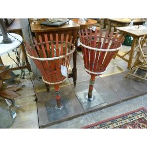 Pai Of 1950s Iron Garbage Cans
