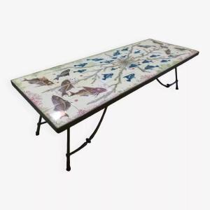 Ceramic Coffee Table From La Bisbal With Fish Motifs