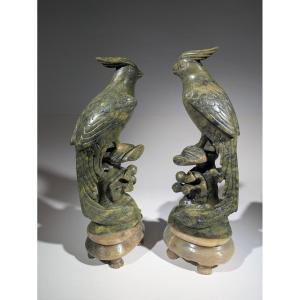 Jade Birds Pair Of Phoenixes China 1900