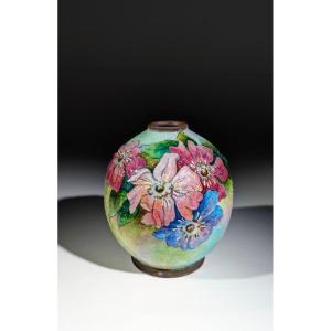 Camille Fauré Limoges Enamel Vase 1920 Art Deco