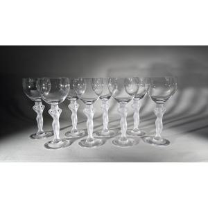 Cristal Bayel 7 Wine Glasses 1925 Signed