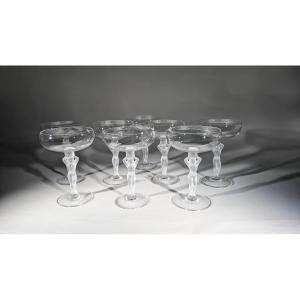 Cristal Bayel 8 Champagne Glasses 1925 Signed