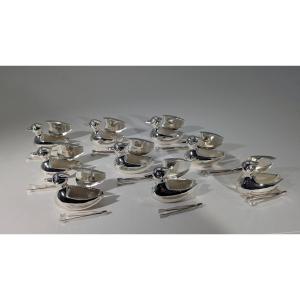 9 Silver-plated Metal Salt Cellars, 1970