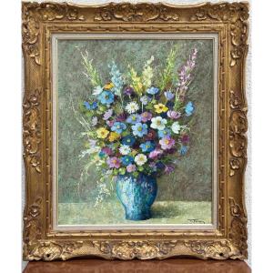 Paul Feron, Oil On Canvas With Bouquet Signed 20th Century