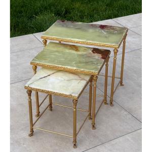 Set Of Three Onyx Nesting Tables Circa 1960