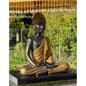 Pair Of Polychrome Buddha Lamps Circa 1970