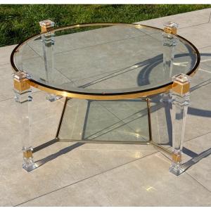 Designer Glass And Plexiglas Coffee Table Circa 1970