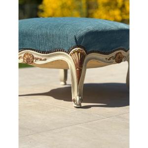 Large Louis XV Style Lacquered Wood Pouf Circa 1900