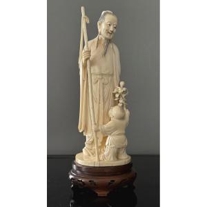 Ivory Group Sculpture Of A Wise Man With A Child, 19th Century