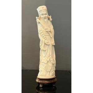 China, Ivory Sculpture Sage 19th Century