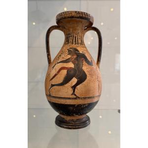 Greek Amphora Vase With Black Figures, 19th Century