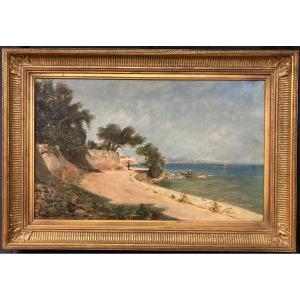 Peter Baumgartner (1834-1911), Seaside Landscape, Signed And Framed