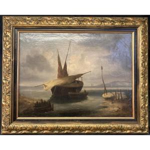19th Century French School, Low Tide, Framed Seascape